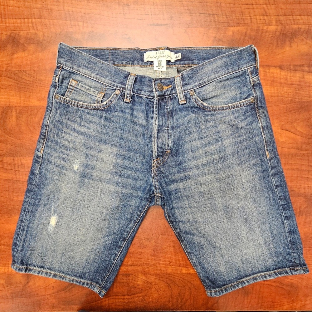 H&M L.O.G.G. Mens Denim Jorts Size 31 Blue Button Fly 100% Cotton Shorts